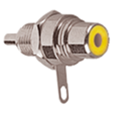 Phono Chassis Socket with Yellow Colour Coded Insulator, Single Fixing Hole and Solder Terminals