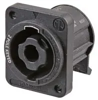 2 Pole SpeakON Chassis Plug Connector, Black D Size Flange, Horizontal PCB Mount -