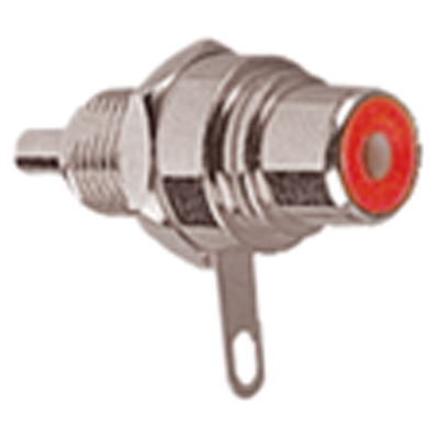 Phono Chassis Socket with Red Colour Coded Insulator, Single Fixing Hole and Solder Terminals